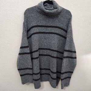 Grace + Karma  Turtleneck Sweater 1X Gray & Black Striped Boho Cottage